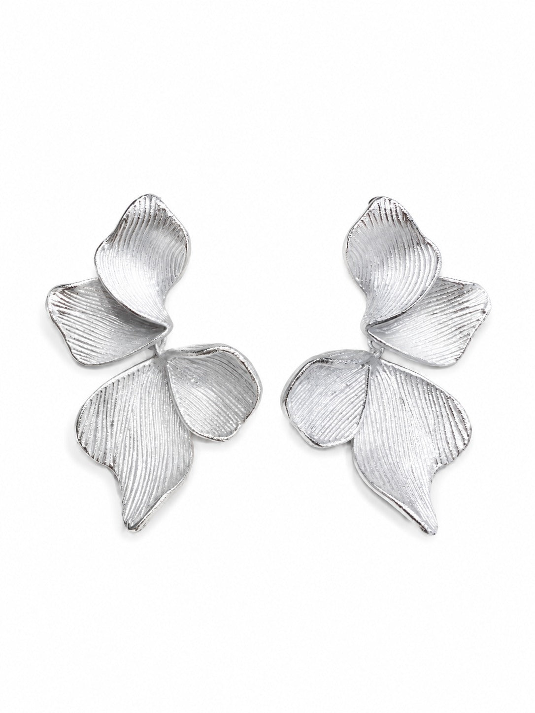 Silver Petal Drop Earrings