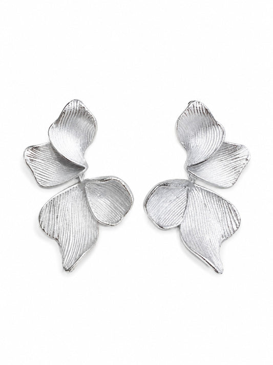Silver Petal Drop Earrings