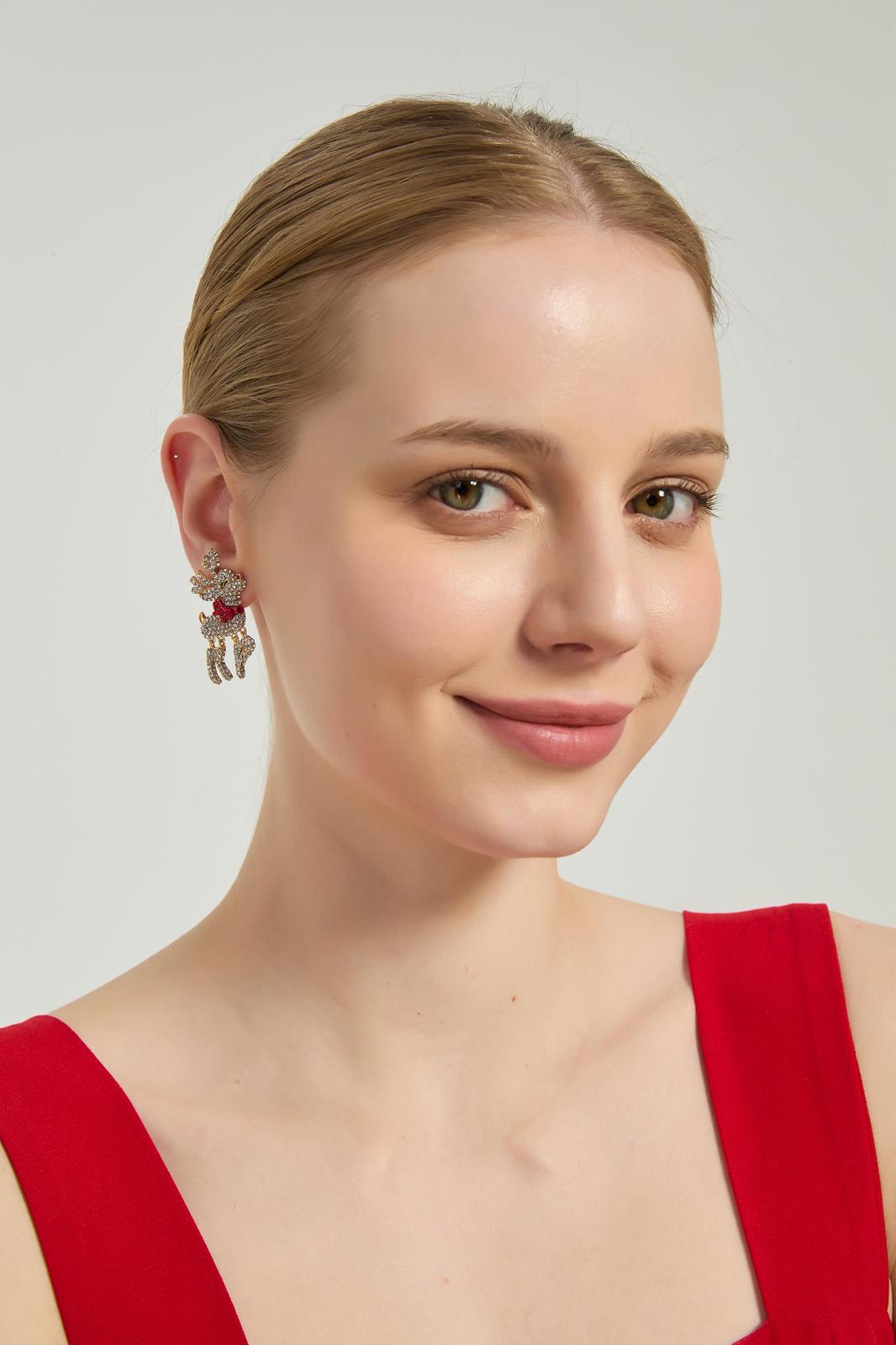 Reindeer Rhinestone Earrings glitter reindeer design