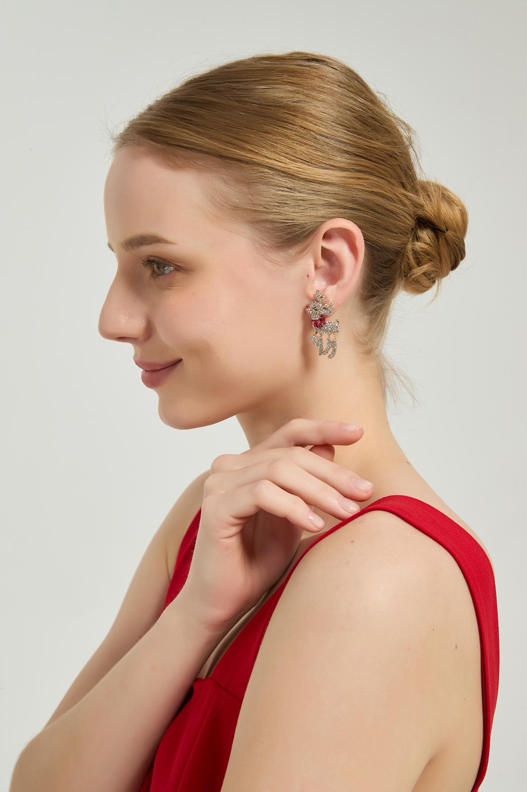 Reindeer Rhinestone Earrings gift idea for christmas